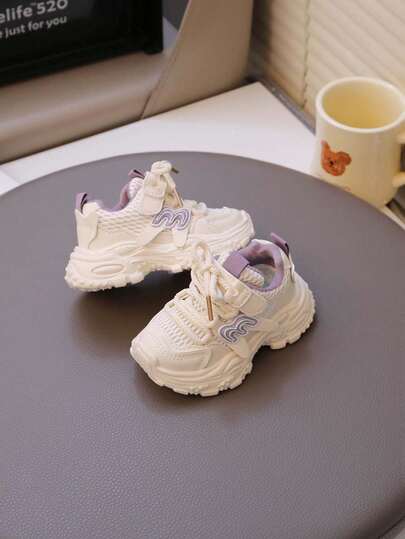 1 Pair Spring/Autumn Breathable Mesh Unisex Kids' Casual Sneakers, + Lace Design Hook And Loop For Easy On/Off, Soft Sole Comfortable Baby Athletic Shoes