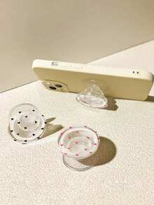 新款透明硅胶心形图案手机支架，可调节360°旋转，带伸缩功能 - 彩色 - 查看 1