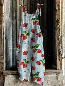 Women's Strapless Italian-Style One-Piece Dress -  Vintage Print High-Waisted Wide-Leg Pants, Sleeveless One-Piece Pants - 藍色 - 查看 1