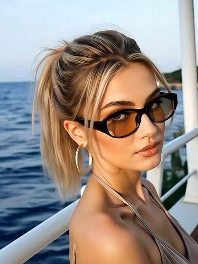 1副Y2K复古窄框猫眼眼镜，女士纯色休闲百搭眼镜，适合所有季节