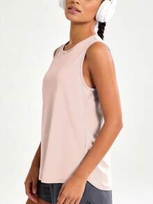 Soyun Camiseta de tirantes holgada para mujer, diseño de empalme de malla, ropa deportiva casual transpirable y ligera adecuada para yoga, correr, fitness, actividades al aire libre en verano - Rosa Pálido - Ver 3