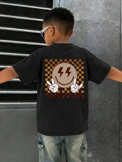 Kids' Round Neck Short Sleeve Printed Casual T-Shirt, Suitable For Summer Student And Toddler Clothing. Cute Gesture Graduation Series Short Sleeve T-Shirt Is The Best Choice For Every Young Leader! Children's Clothing Boys' Graphic Tee