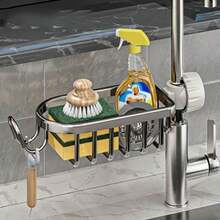 1 Set Bathroom Faucet Organizer Rack, Shower Soap Holder, Bathroom Storage Shelf, Aluminum Shower Caddy, No Drilling Required - Black - View 6