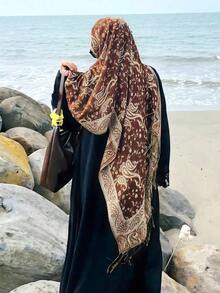 1pc Women Bohemian Vintage Paisley Floral Jacquard Hijab, Casual Sunscreen Scarf Shawl, Suitable Daily Wear, Autumn/Winter Dress AAQU - 棕色 - 查看 4