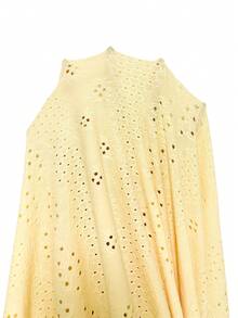 奶油黄露背中长连衣裙 | 镂空刺绣飘逸连衣裙，适合野餐和度假 - 黃色 - 查看 11