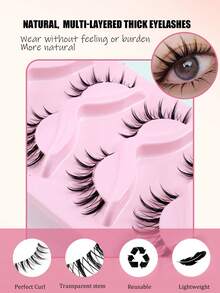 5 Pairs Cartoon Pointed Tail False Eyelashes, Natural & Delicate One-Piece Doll Big Eyes Thick Handmade Realistic Eyelashes, Soft & Lightweight, Essential For Dates & Travels - Spiky Manga Lashes - View 3