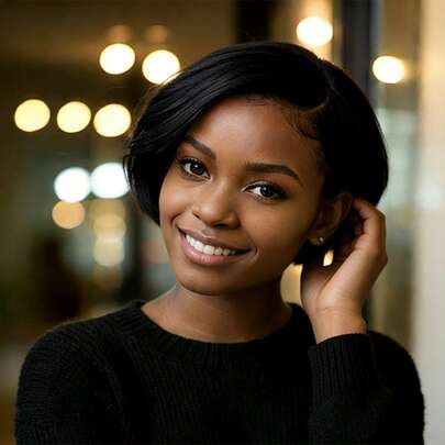 13*4 Transparent Lace Front Bangs Wig, 150% Density Natural Hair Short Straight Bob Hairstyle Wig, Soft & Comfortable For Daily Wear, Special Occasions And Vacation