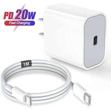 20W PD 快充墙式适配器 + 100cm 高效数据传输快充线，兼容 14 Pro Max/14 Pro/14 Plus/14/13/12/11/XS/XR/8/7/6 系列 - 美規A型插(110-127V) - 查看 2