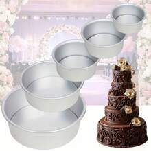 1pc/4PCS, Aluminum Round Cake Baking Pan With Removable Bottom – Multi-Sized Layered Cakes Suitable For Various Occasions Such As Holiday Cakes, Weddings, Parties, Mother's Day, Valentine's Day, And More. - متعدد الألوان - مشاهدة 2