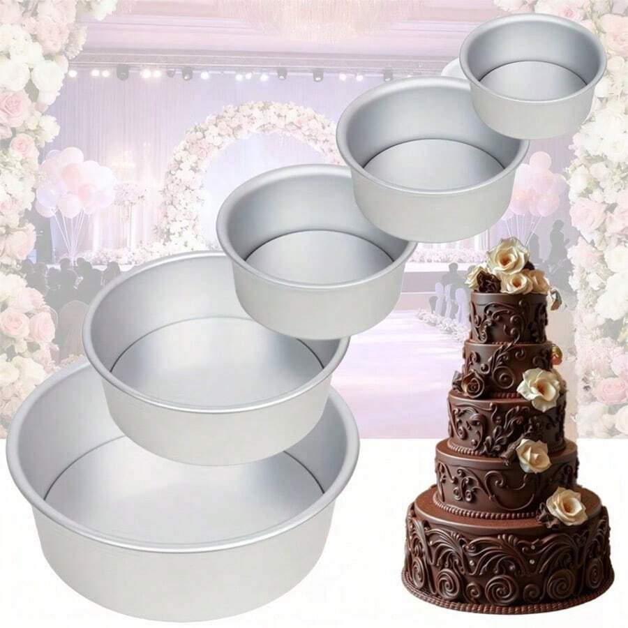 1pc/4PCS, Aluminum Round Cake Baking Pan With Removable Bottom – Multi-Sized Layered Cakes Suitable For Various Occasions Such As Holiday Cakes, Weddings, Parties, Mother's Day, Valentine's Day, And More.