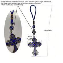 1pc Fashion Evil Eye Turquoise Blue Eye Rhinestone Decor Cross Charm Pendant, Lucky Accessory For Car - A - View 12