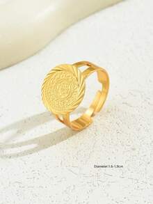 1pc European And American Fashionable Abstract Retro Asymmetrical Pattern Cool Tone Women's Ring Plated With 18k Gold - Yellow Gold - View 5