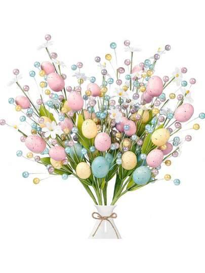 1/3pcs Artificial Easter Branches, Spring Berry Decor With Easter Eggs, Colorful Berry Leaves Twigs, Easter Decorative Floral Bouquet, Center Piece Decor, Easter Celebration Home Vase Decoration Office Desk Accesorries Desk Accesorries Office Supplies Office Decor