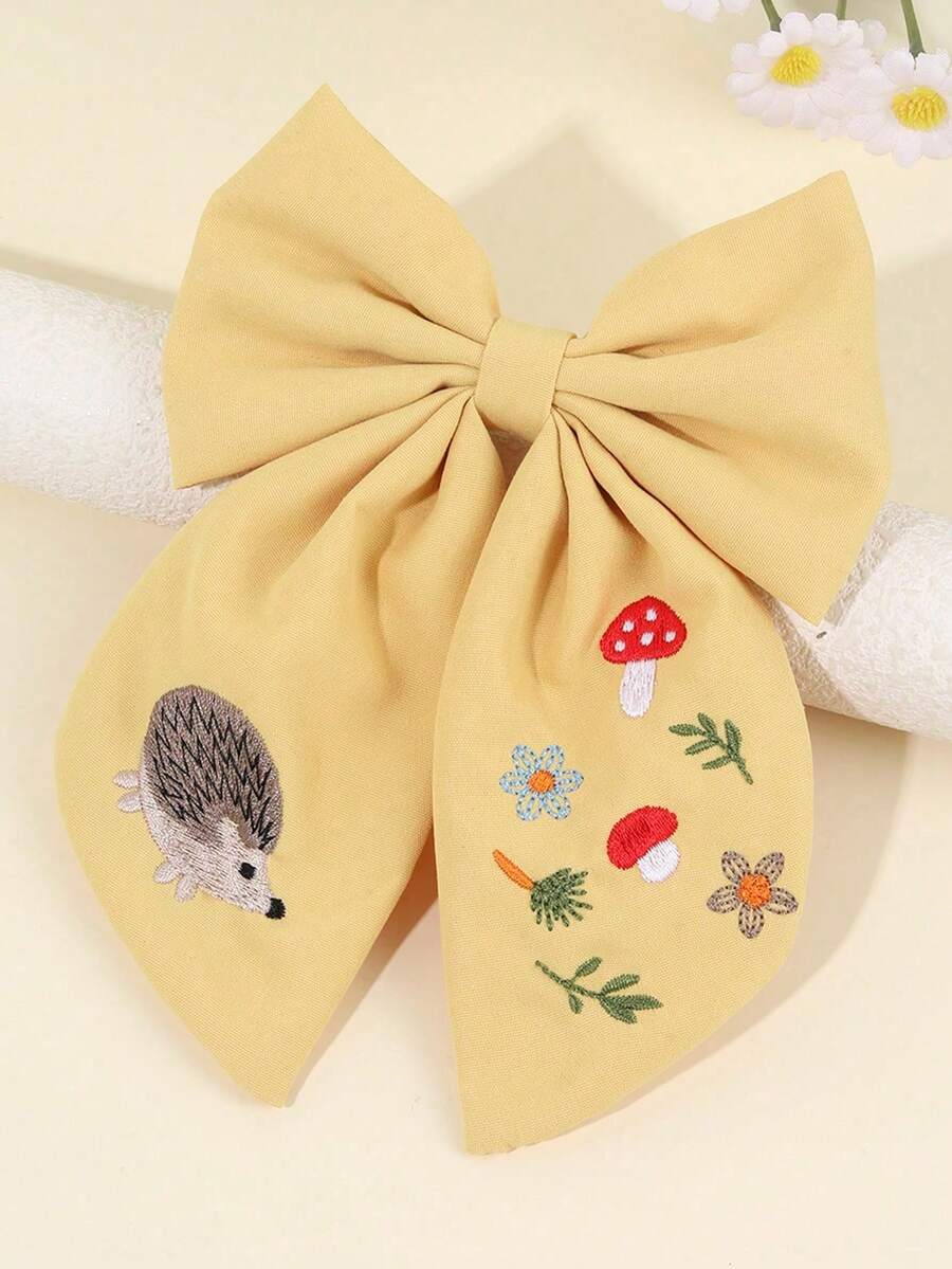 1個刺蝟刺繡髮夾，可愛刺繡蘑菇鱷魚夾，適合日常上學、度假、聚會、春夏日常穿搭，優雅森林公主髮夾。給女兒的生日禮物，可愛女孩髮夾配件，黃色。 - 彩色 - 查看 1
