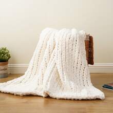 Cream Chunky Knit Throw Blanket For Couch,Handmade Cable Knit Crochet Blanket,Chenille Throw Blankets For Sofa Bed Home Decor,50"X60" - 奶油 - 查看 9