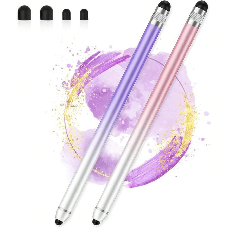 Tip Capacitive Stylus Pen For Touchscreen Devices  IPad Android Tablets  Smartphones Computers 2 Pack Pink Purple - 1 - View 1