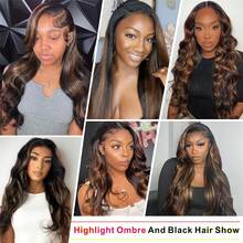 13x6 Ombre Lace Front Wigs Human Hair 200 Density 1B/30 Highlight Ombre 13x6 HD Transparent Lace Front Wigs Human Hair Colored Balayage Wig Body Wave Human Hair Wigs For Women,Wigs Human Hair Put On And Go - 間色和鋼琴色 - 查看 8