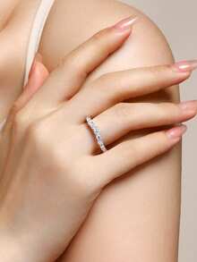 Anillo de Moissanita de plata de ley 925 para mujer, anillo de compromiso/boda hipoalergénico de alta gama, regalo para el Día de San Valentín/cumpleaños, empaquetado en caja de regalo resistente a la oxidación - Plateado - Ver 3