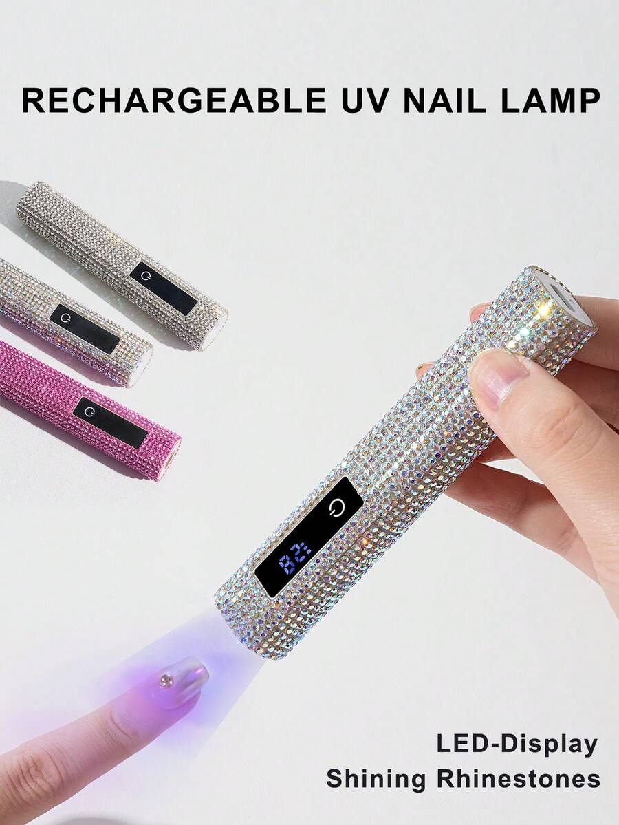 1pc LED UV Diamond Nail Lamp, Portable Nail Curing Light With Touch Display, USB Rechargeable Nail Dryer Lamp For Nail Art, Gel Nail Polish, Nail Rhinestones, Quick Drying, Mini Nail Lamp - Multicolor - View 1
