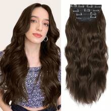 一套4片长款波浪卷发夹式接发，22英寸，采用柔软卷曲的厚实纤维，双层缝制。黑色、棕色和金色系，是女性参加派对、角色扮演、圣诞节、万圣节和约会的理想合成假发。 - 彩色 - 查看 12