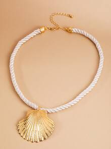 1pc Ocean Life Pendant Necklace, Faux Shell Rudder Shaped Pendant Necklace, Fashionable Women Pendant Necklace, Beach Holiday Gift - Multicolor - View 3