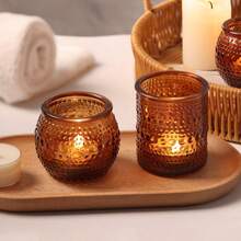 36 Glass Tea Light Holders - Amber Glass Candle Holders, Various Size Combinations (1.6*2.1 Inches And 2*2.5 Inches), Suitable For Tabletop Decoration, Ideal For Weddings, Parties, Valentine's Day, Birthdays, Bohemian Style/Festival Decorations, Home Decor - Large Package To Create A Romantic Atmosphere - 琥珀 - 查看 3