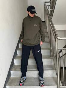 Nike Men's Woven Tapered Running Pants, Black - Black - View 10