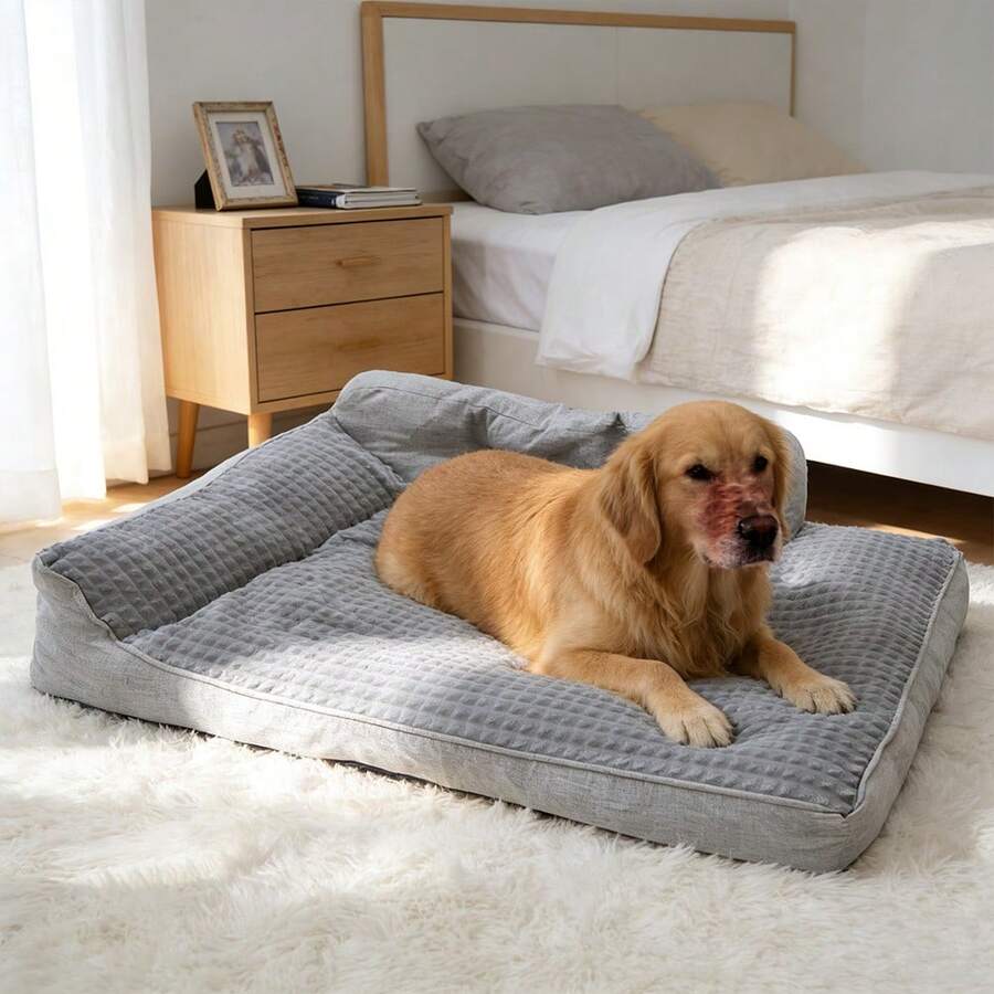 BOFNL Gray Luxury Plush Dog Bed Cat Bed - Calming Pet Sofa With Raised Bolster, Soft Washable Cushion, Non-Slip Bottom, Suitable For Small/Medium/Large Dogs & Cats Up To 45kg / 99lbs, Multiple Sizes - Xám - Xem 1