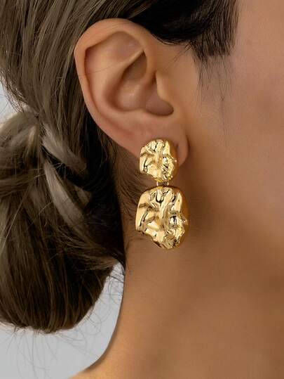 1 par de pendientes colgantes geométricos metálicos vintage de moda para mujeres