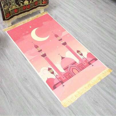 1件装豪华加厚流苏祈祷垫，可折叠祈祷毯，伊斯兰祈祷垫，朝觐祈祷垫，祈祷地毯 - 豪华祈祷垫，便携可折叠，室内/室外祈祷空间，优雅流苏，祈祷毯