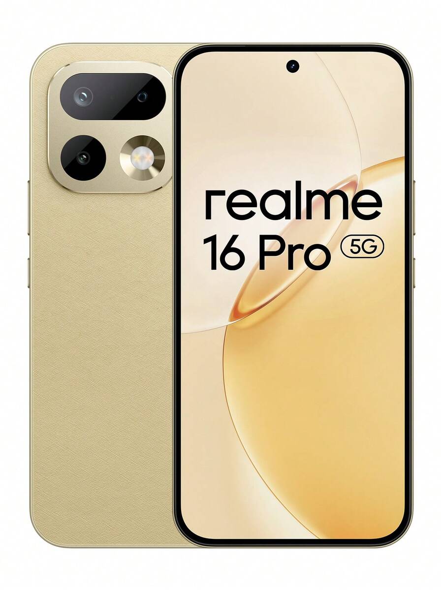 Realme 16 Pro 5G 8GB+256GB | 8GB+512GB 全球版,解锁手机,2亿像素摄像头,安卓16游戏手机,6.78英寸144Hz显示屏,7000mAh电池,7.8mm超薄,不含适配器 - 金色 - 查看 1