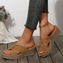 Summer Travel Companion Platform Sandals Women's Sandals Bow-Knot Flats Wear-Resistant Beach Slippers Shoes Wedges Heels Outdoor Beach Walking - 卡其色 - 查看 5