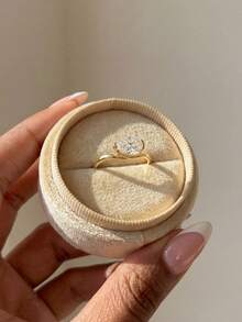 MADEONE 1pc Elegant Rose Gold Oval Shaped Gemstone Embellished Minimalist Closed Cocktail Ring, Suitable For Everyday And Formal Occasions - Gold - View 3