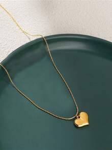 1pc Stainless Steel Waterproof Non-Fading Cute Small Heart Pendant Necklace, Suitable For Women's Daily Wear - Flat Heart Necklace - View 2