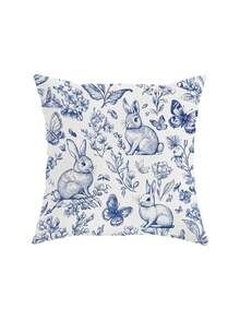 1/2/4pcs Blue Easter Decoration Bunny Rabbit Floral Plant Throw Pillow Covers | Cute Funny Cosy Soft Decorative Pillowcases With One-Sided Printing, Polyester, Machine Washable, Contemporary Style For Spring Living Room Bedroom Sofa Bed Decor Without - Blue - View 11