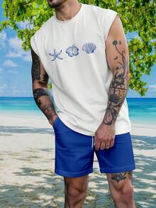 男士海洋生物印花背心和短裤套装 - 彩色 - 查看 5