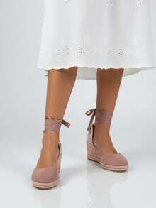 Soraia 女士坡跟涼鞋，麻布厚底，舒適，扣環設計，織物材質。 ✅ 西班牙大陸地區 24/72 小時送達。波西米亞風。時尚。度假風。簡約。優雅。 - 粉色 - 查看 3