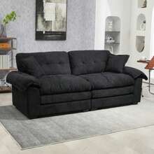 213 Cm Chenille-Tiefeinzelsofa Mit Double-Chichtkissen (Memory-Schaum + Taschenfedern) – Bequeme Zweisitzsofa Für Kleine Wohnzimmer, Apartments Und Büros - Black - View 5