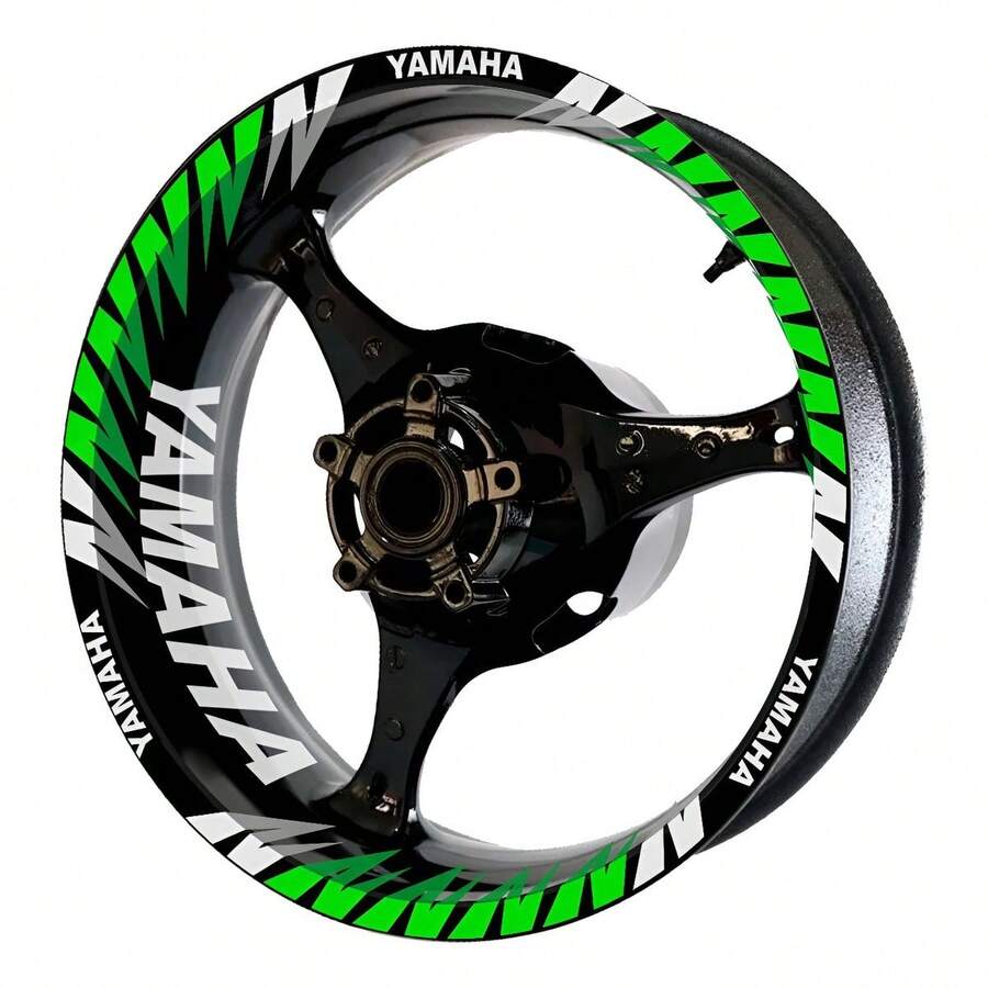 Complete Motorcycle Rim Stickers Decals - Reflective Green / Reflective White - View 1