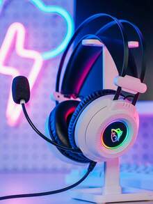 GX7 高性价比 USB 有线游戏耳机，带 RGB 灯效，50mm 高品质音效，配备柔软耳罩和 2 米编织线缆，兼容多种设备 - 白色 - 查看 2