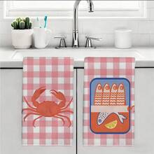 2 paños de cocina con patrones de cuadros rosa, lata de sardinas y cangrejo, toallas de cocina de microfibra súper absorbentes, paños de cocina, regalos perfectos para inauguración de casa y reuniones familiares, paños y toallas de cocina, decoración del hogar para fiestas - Rosa - Ver 11