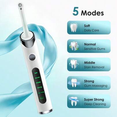 Hailicare Dispositivo recargable para blanquear y pulir los dientes, cepillo de dientes eléctrico limpiador con luz LED, 5 cabezales de cepillo, 5 modos de velocidad, herramienta de limpieza dental para limpieza y blanqueamiento de dientes, set de cuidado dental personal portátil, adecuado para el hogar y los viajes (Blanco)