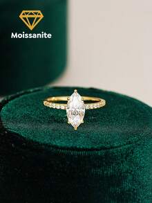 1pc 2 Carat 6-Prong Brilliant Cut Moissanite Solitaire Engagement Ring, S925 Sterling Silver Luxury Wedding Band, Promise Ring, Anniversary Ring, Jewelry Gift For Her, Valentine's Day Gift - Marquise Moissanite Ring - 2ct - View 2