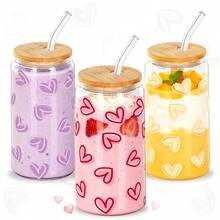 Copo de vidro de 473ml (16oz) com estampa de laço e cereja, isolamento térmico de camada dupla, canudo e tampa de madeira. Copo exclusivo para meninas, ideal para aniversários, Dia dos Namorados e outras ocasiões especiais. - Multicolorido - Ver 12