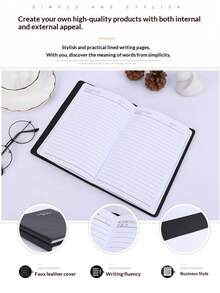 1pc Faux Leather Business Notebook, Thick Office Notepad, Student Meeting Memo Book, Retro Leather Cover Work Planner, Diary Journal Accounting Ledger - Multicolor - View 10