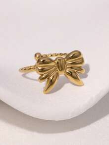 1pc Fashionable Minimalist Versatile Elegant Sweet Cute High-End Plated Stainless Steel Bow Tie Open Ring, Suitable For Women's Daily, Party, Date Wear - Multicolor - View 2