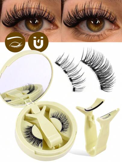 MAGEFY 二合一磁性假睫毛套装（1副磁性假睫毛+10副半截假睫毛），包含磁性夹，一体式设计，无需胶水，自然逼真，可重复使用，强力磁吸，仿貂毛材质，适合日常佩戴，防水，外眼角加长设计，放大双眼，轻巧便携，是旅行、海滩、露营、返校的理想化妆工具。