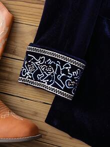 复古优雅开襟领口及袖口饰以精致波西米亚风刺绣设计的长袖女士西装外套，百搭实用，适合办公室、晚宴、度假、日常穿着、生日派对、正式晚宴、婚礼、鸡尾酒会、下午茶等各种场合。 - 海軍藍 - 查看 10