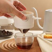 1pc, Coffee Filter Stainless Steel Filter-Free Paper Coffee Funnel Filter Screen Portable Folding Hanging Ear Hand Pour-Over Coffee Filter Cup - Multicolor - View 2