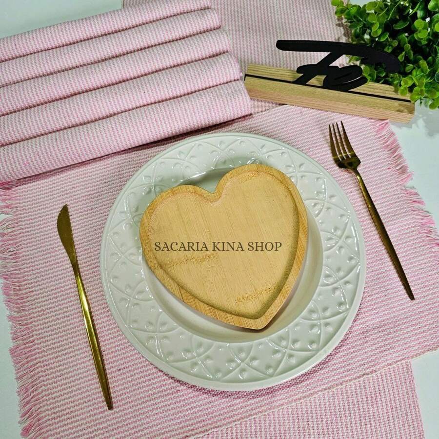 American Chic Placemat Set, 7 Pieces Including 1 Runner And 6 Placemats, Beautifully Woven For A Table Setting. - Rosa - Ver 1